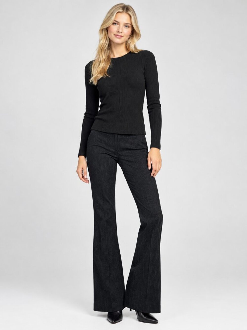2/$30 TAHARI Arthur S. Levine Pintstripe Bootcut Slack Pant Black 8 #A4826